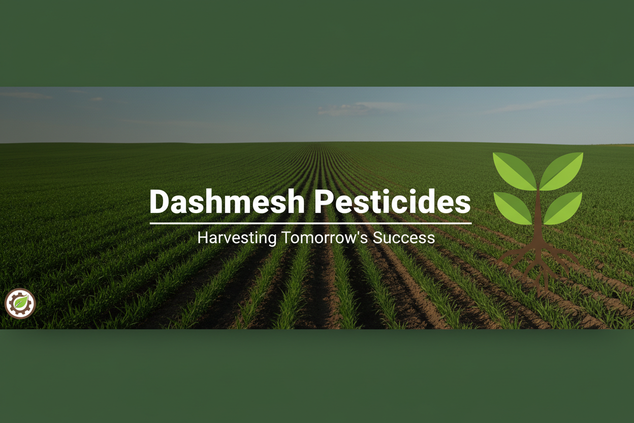 i want farming relted theme with business name Dashmesh Pesticides and slogan is Harvesting Tomorrow's Success with green,brown and white combination